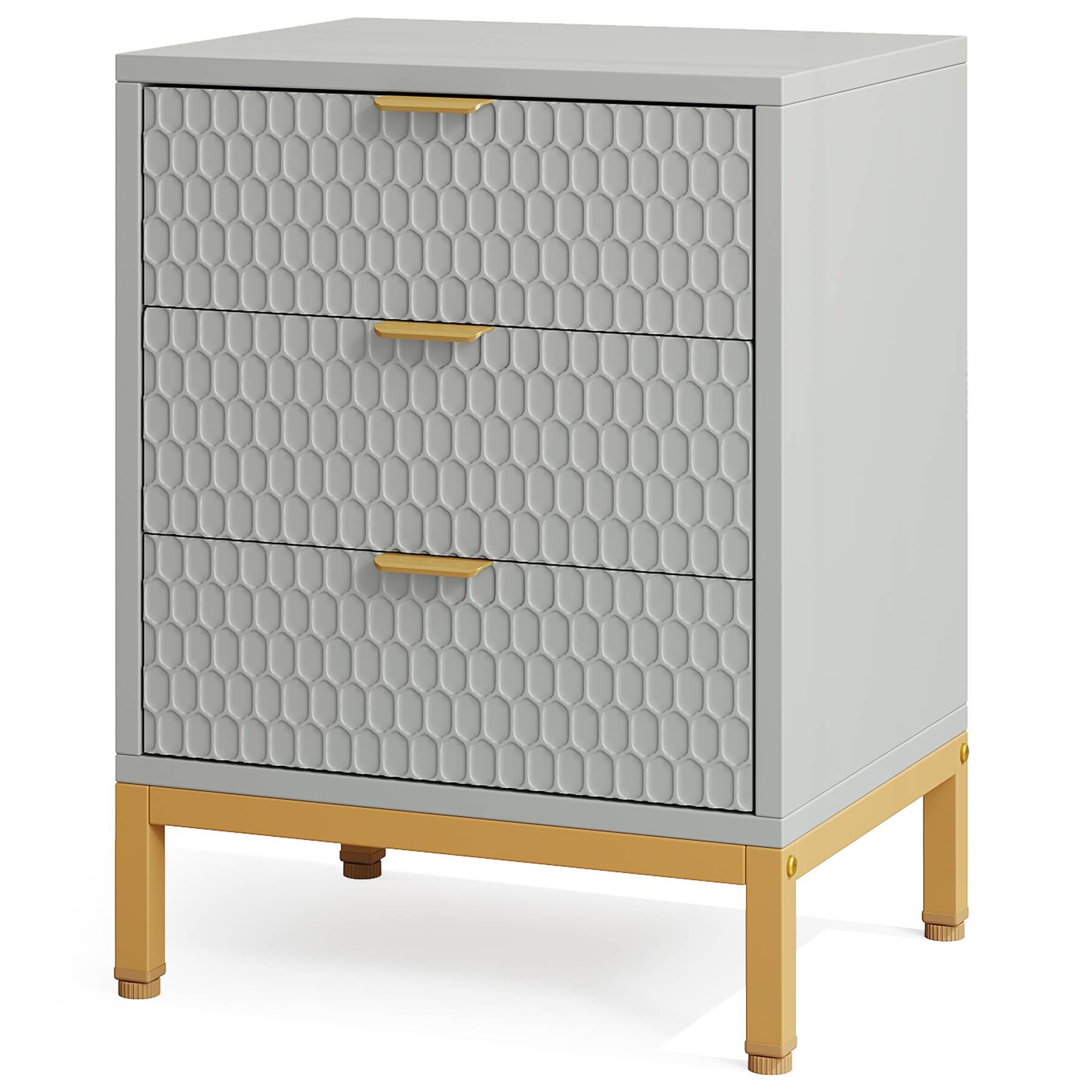 Nightstand, 25.8" Tall Bedside Table with 3 Drawers Tribesigns